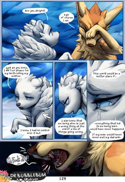 black_nose blue_eyes bodily_fluids brown_nose claws dialogue ears_back feral ...