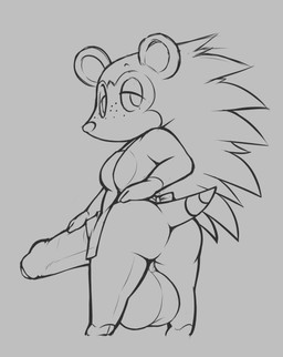 anthro apron apron_only backsack balls big_balls big_butt big_penis butt clot...