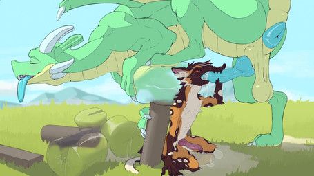 3_fingers 3_toes 5_fingers animal_genitalia animal_penis anthro anthro_on_fer...