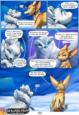 big_ears black_eyes blue_eyes dialogue duo feral fur green_eyes snow text whi...