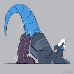all_fours anal anal_penetration anthro dildo dildo_in_ass dildo_insertion lar...