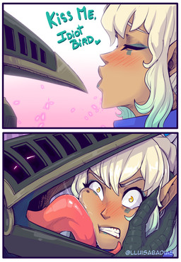 anthro armor blush close-up dialogue duo eyes_closed female female_humanoid h...
