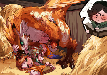 animal_genitalia anthro barn beak bestiality blush bodily_fluids claws clothe...