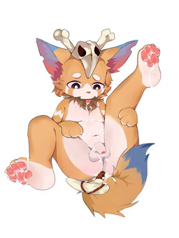 3_fingers anthro balls big_ears biped blue_ear_tips blue_tail_tip bodily_flui...