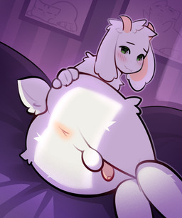 anthro anus balls bed_sheet bedding blush butt femboy fluffy fluffy_tail fore...
