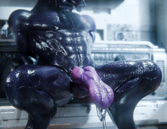 anthro bodily_fluids genital_fluids genitals knot male nude penis precum sitt...