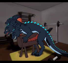 3_heads bared_teeth big_penis bodily_fluids breeding_mount claws clenched_tee...