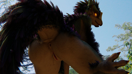 anthro anthrofied anus beak bent_over blue_sky bridle brown_beak butt claws c...