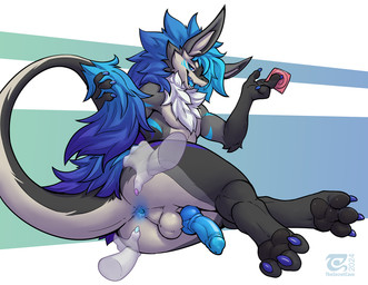 3_toes anthro anus blue_anus blue_body blue_eyes blue_fur blue_knot blue_peni...