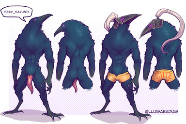4_fingers abs animal_genitalia animal_penis anthro arm_tuft armor avian_feet ...