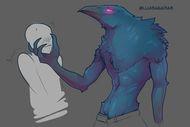 4_fingers abs ambiguous_gender anthro arm_tuft avian_hands beak big_hands bla...