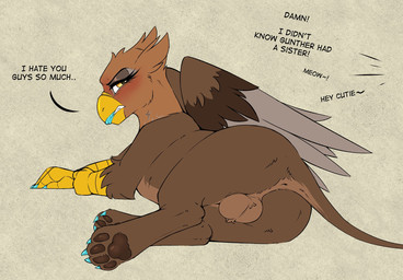 anus backsack ball_tuft balls beak beak_sheath blush brown_body brown_feather...
