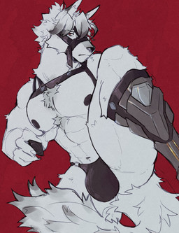 abs anthro barazoku black_nipples black_nose bulge chest_tuft clothed clothin...