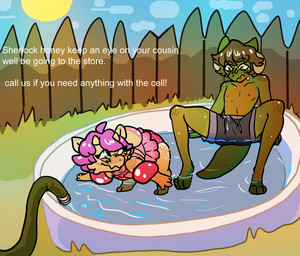 adolescent age_difference anthro aroused bikini blush bodily_fluids butt chil...