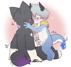 anthro arm_tuft black_body black_horn blue_body blue_markings bodily_fluids c...
