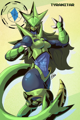 3_fingers blue_body breasts claws female finger_claws fingers front_view gree...