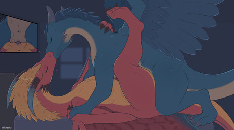 anus bed blue_body blue_tail blue_wings bodily_fluids claws countershade_tors...
