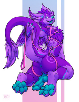 4_fingers 4_toes anthro anus blue_eyes butt claws collar ear_piercing erectio...