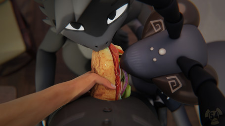 anthro duo eating eating_food first_person_view food fur grey_body grey_fur g...
