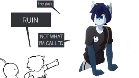 anthro blue_body blue_fur dialogue freckled_face freckles fur gesture group h...