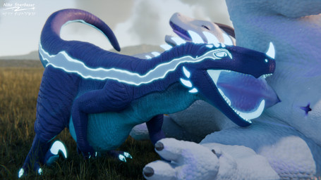 belly belly_expansion belly_inflation big_belly blue_body bodily_fluids claws...