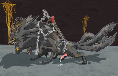 3_heads 3_tails 6_legs animal_genitalia animal_penis balls banner bodily_flui...