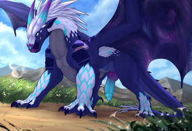 animal_genitalia big_penis blue_body blue_genital_slit blue_penis blue_scales...