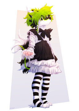 anthro black_body black_fur bow_ribbon clothed clothing crossdressing dress f...