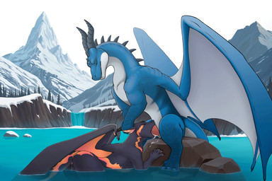 anus bent_over black_horn blue_body blue_scales blue_tail blue_wings bodily_f...