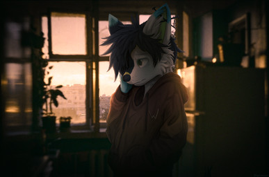 anthro appliance blurred_background building city clothed clothed_anthro clot...