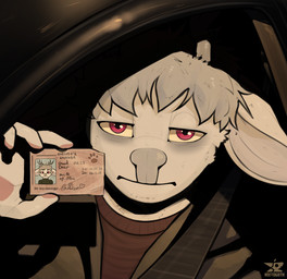anthro antlers car clothed clothing driver driver's_license fingers footprint...