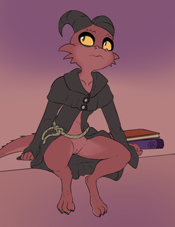 3_toes anthro barefoot belt bent_legs black_claws black_clothing black_eyelin...