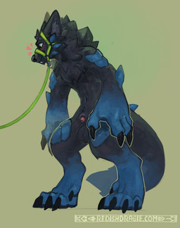 animal_genitalia anthro balls big_feet big_hands big_tail blush bodily_fluids...