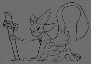 4_ears all_fours anthro big_tail black_sclera butt chest_tuft claws collar co...