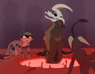 animal_genitalia anthro black_body black_sclera bodypaint bone book brown_bod...