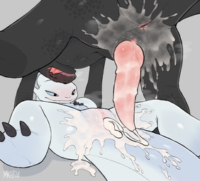 after_sex animal_genitalia anus black_body bodily_fluids canon_couple claws c...