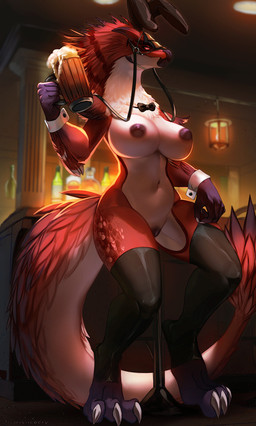 3_toes 5_fingers anthro areola beak biped breasts claws clothed clothed_anthr...