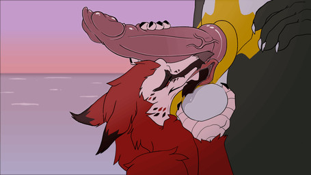 animal_genitalia anthro ball_fondling ball_lick ball_worship balls beak beak_...
