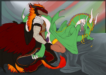 anthro bedding bodily_fluids claws duo female from_behind_position genital_fl...