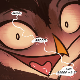 ambiguous_gender anthro beak breed close-up crazy_eyes dialogue dirty_talk ex...
