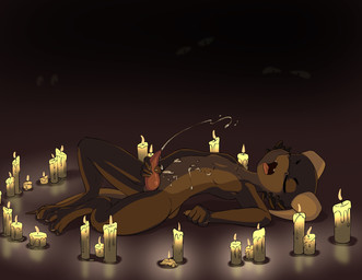 3_toes 4_fingers anthro black_body bodily_fluids candle claws cum cumshot eja...