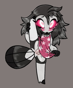 aged_down anthro black_hair blush bodily_fluids bottomless bottomless_anthro ...
