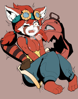 anthro areola backpack big_tongue bodily_fluids breasts breath clothing cryin...