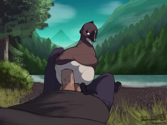 ambiguous_feral ambiguous_gender animal_genitalia avian_butt balls beak bedro...