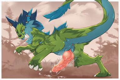 anus black_sclera blue_body blue_fur claws erection feral fur genitals green_...