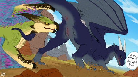 angry anus blue_body blue_fur blush butt claws detailed_background dialogue d...