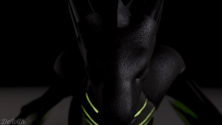 animal_genitalia black_body black_scales feral genital_slit genitals green_ey...