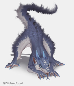 claws forked_tongue fur horn male pupils semi-anthro simple_background slit_p...