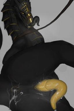 animal_genitalia anus black_body bodily_fluids butt collar cum cum_in_ass cum...