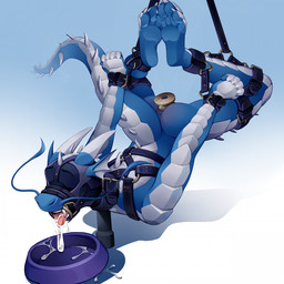 anal anal_penetration anthro bdsm bent_legs blindfold blue_body bodily_fluids...